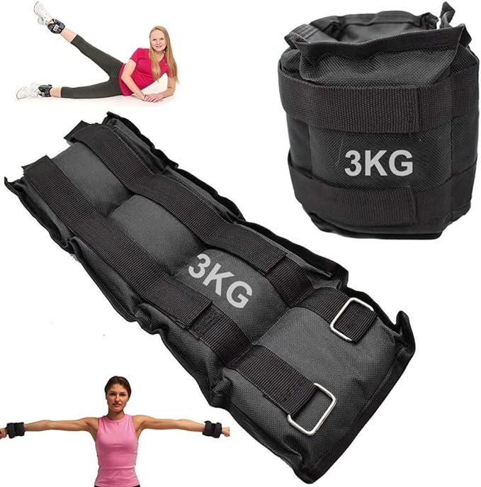 Pesas de Tobillo Ajustables para Fitness, WAYAMY 2 Pack Totalmente Ajustable Tobillo Muñeca Brazo Pierna Pesos, para Muñeca con Correa Ajustable para Ejercicio, Caminar, Footing, Gimnasio (6KG, Negro)